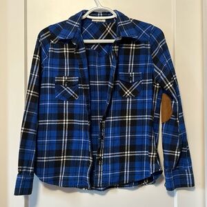 Flannel‎ Plaid Shirt with Suede Elbow Patches